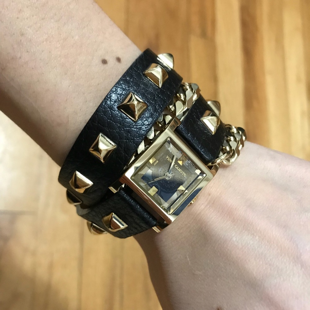 Vince Camuto Black & Gold wrap chain watch